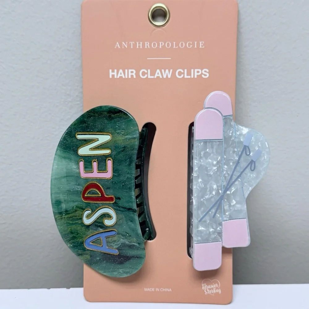New! Anthropologie Frasier Sterling Set of 2 Aspen Ski Hair Claw Clips